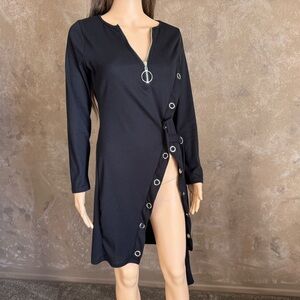 Black Dress Thigh Slit Studs and Zipper Detail Dress Sz M